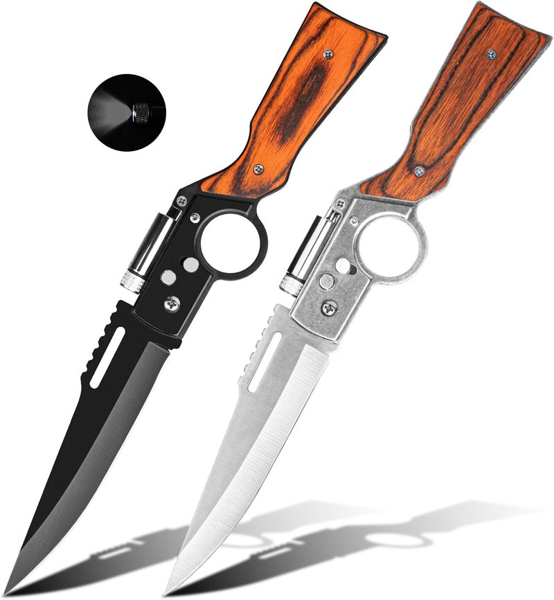 Whomyis 2 Pcs Pocket Knife Ak47 Folding Knife Stainless Steel Blade Lightweight Wooden Handle, Gifts for Men - Image 1